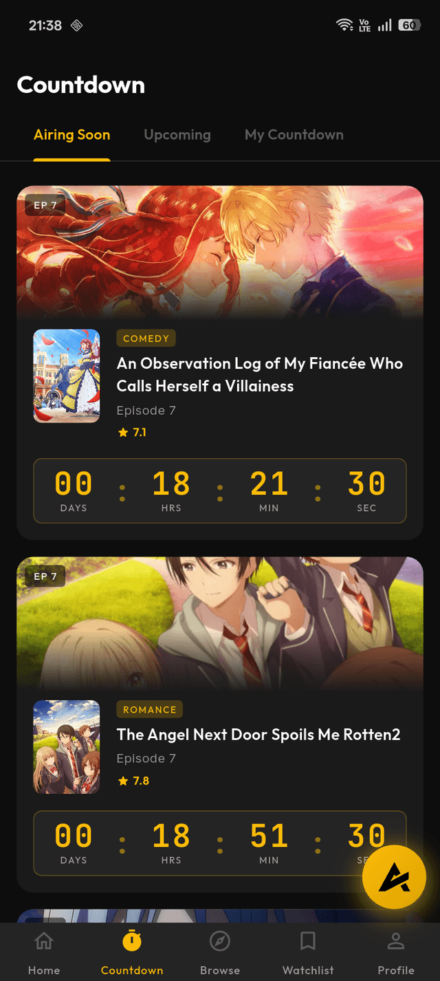 Countdown screen